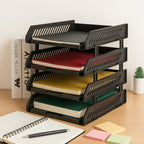 Front view of the 4-layer office file rack showing its storage capacity.