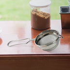 Close-up of fine mesh filtration area of stainless steel tea strainer