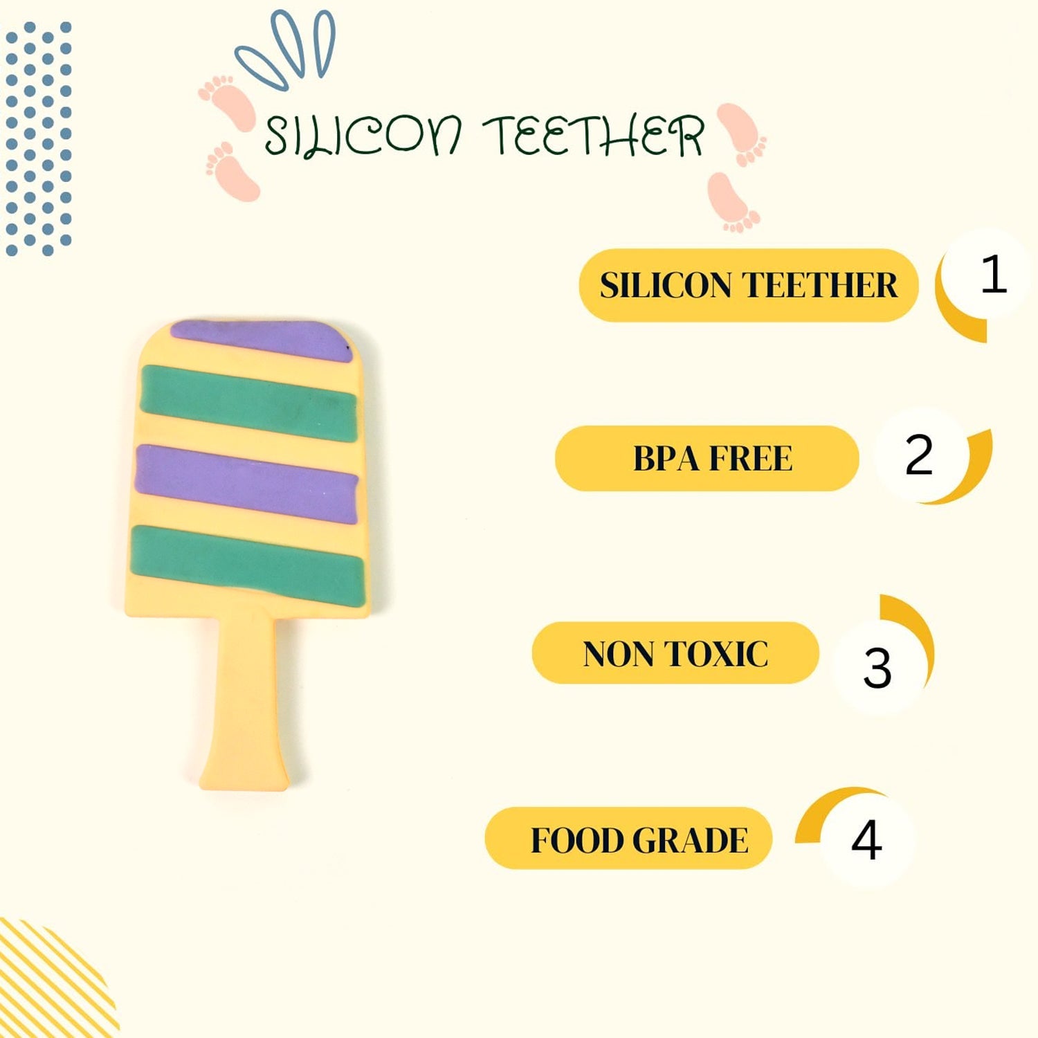 TaffyTether silicone baby teether with flexible, chewable silicone