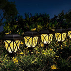 Diagram illustrating the automatic on/off function of the FitFuzion solar garden lights at dusk and dawn.