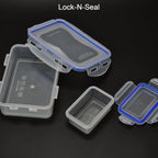Durable food storage box with its components displayed, emphasizing the 4-side lock system.