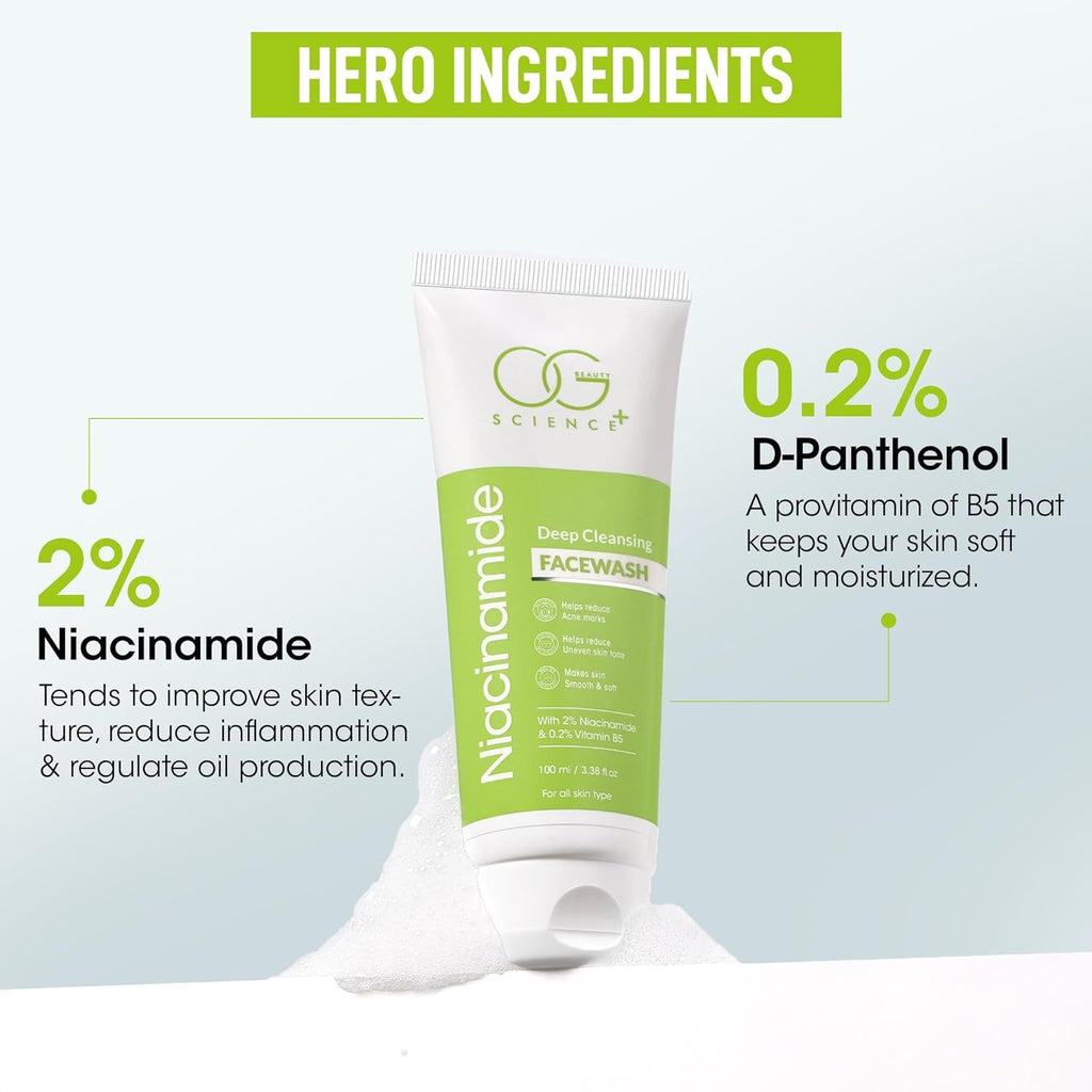 Close up of niacinamide deep cleansing facewash liquid texture