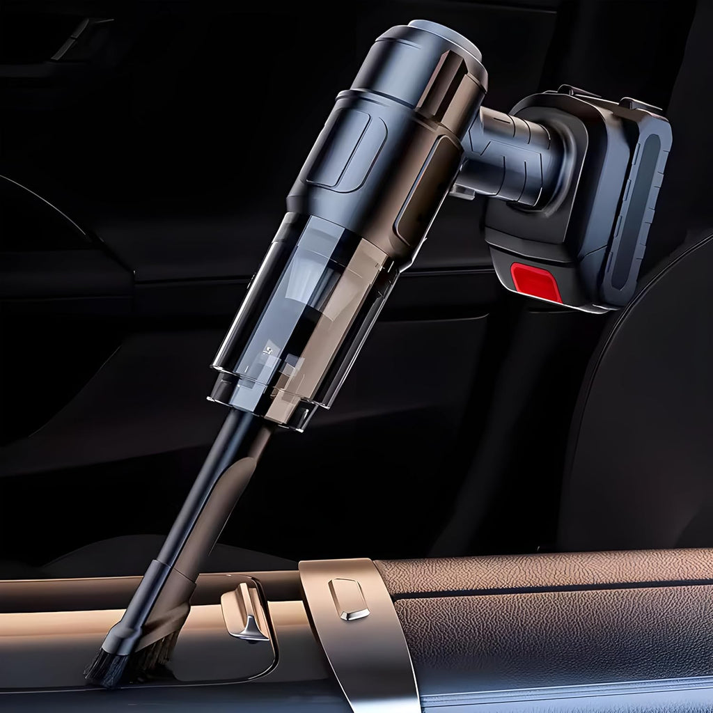 Multifunction wireless handheld vacuum cleaner from Storenzo with accessories on a clean surface.