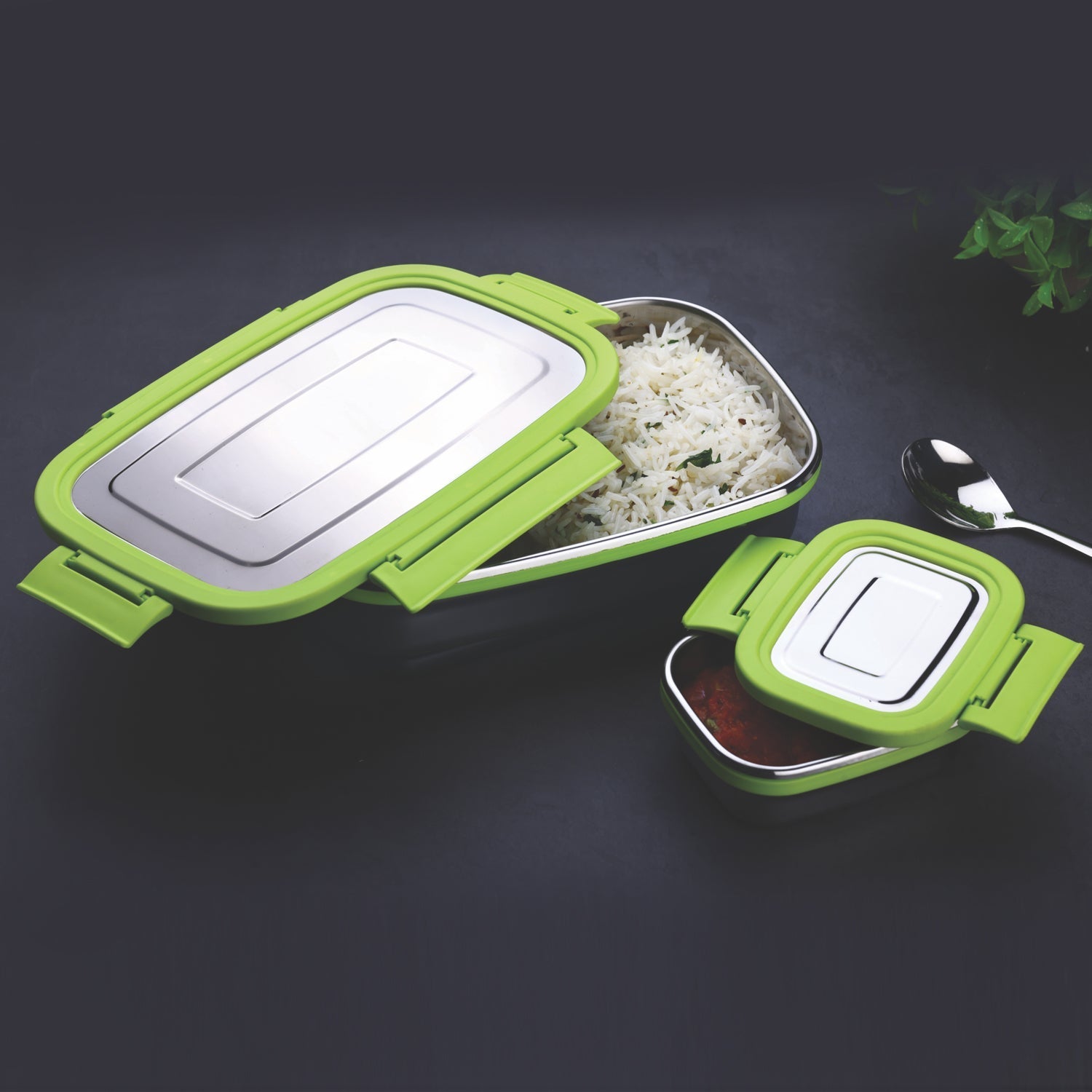 Stainless steel tiffin box with airtight seals for school and office