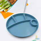 Stacked reusable kids plates showcasing their space-saving design.