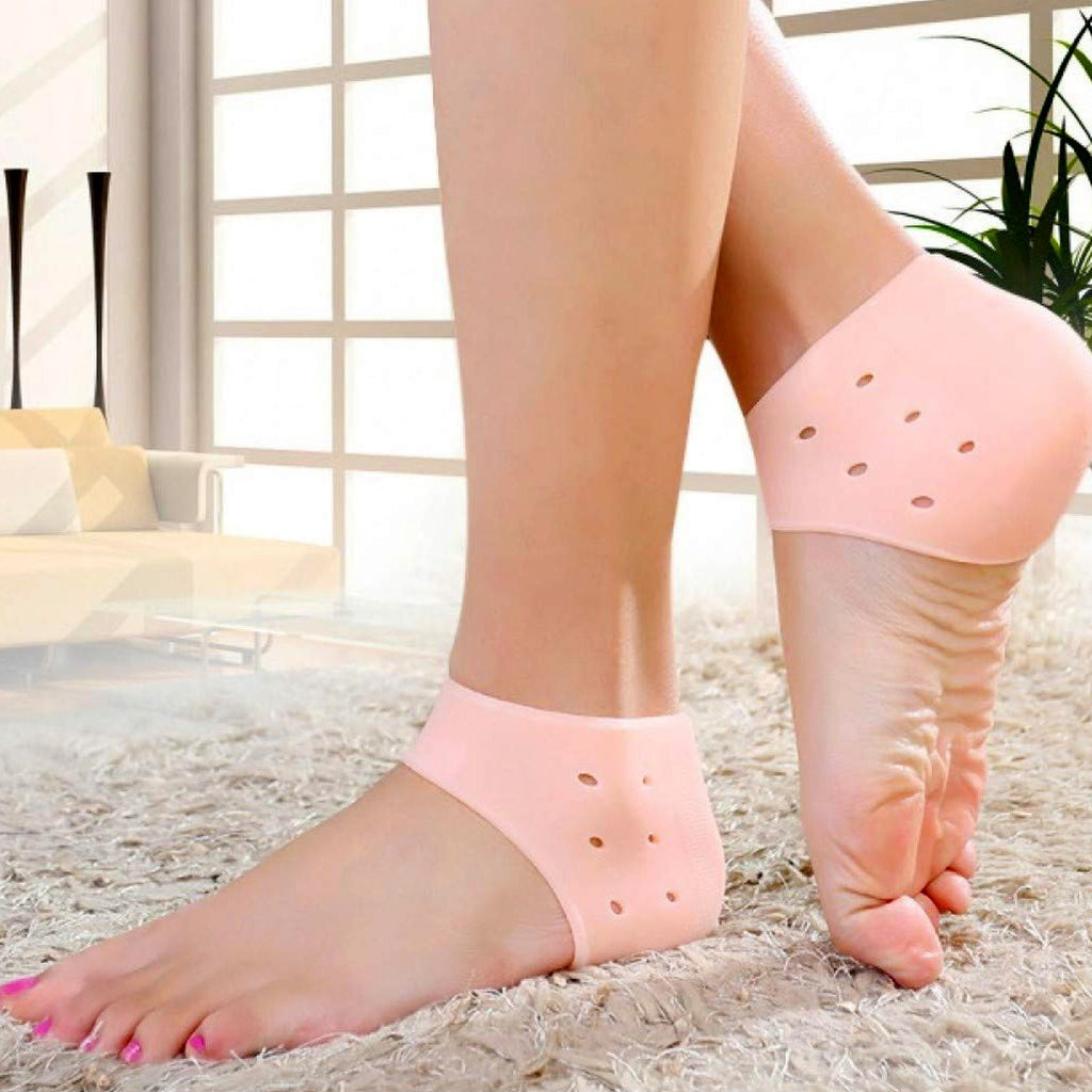 Comfortable silicone gel heel socks providing moisturizing foot care.