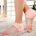 Comfortable silicone gel heel socks providing moisturizing foot care.