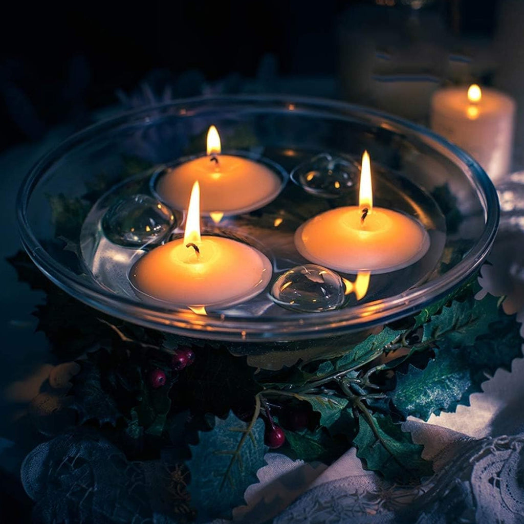 Decorative glass floating candle holder ideal for special occasions.