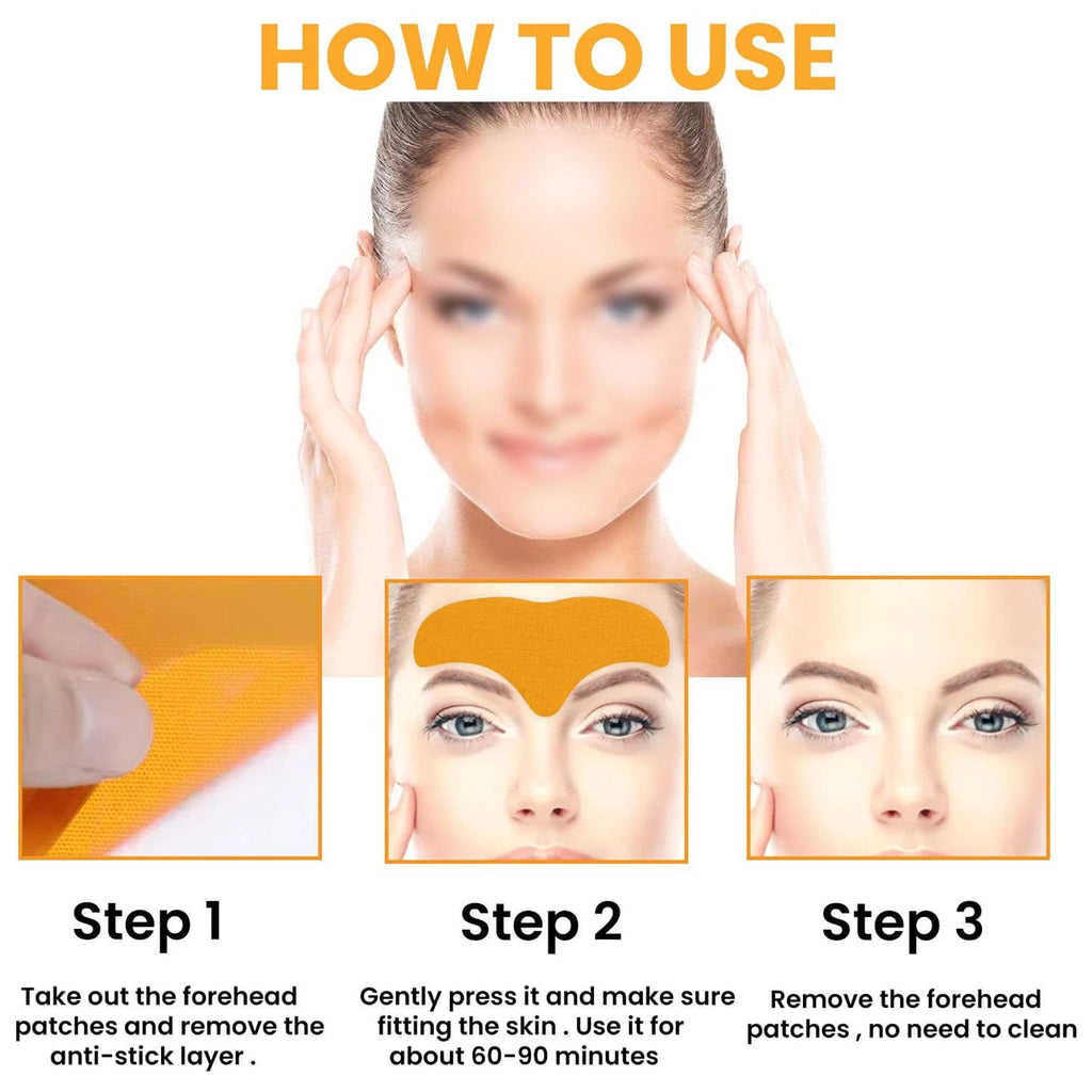 Woman showcasing a smooth, youthful forehead after using anti-aging wrinkle patches.