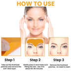 Woman showcasing a smooth, youthful forehead after using anti-aging wrinkle patches.