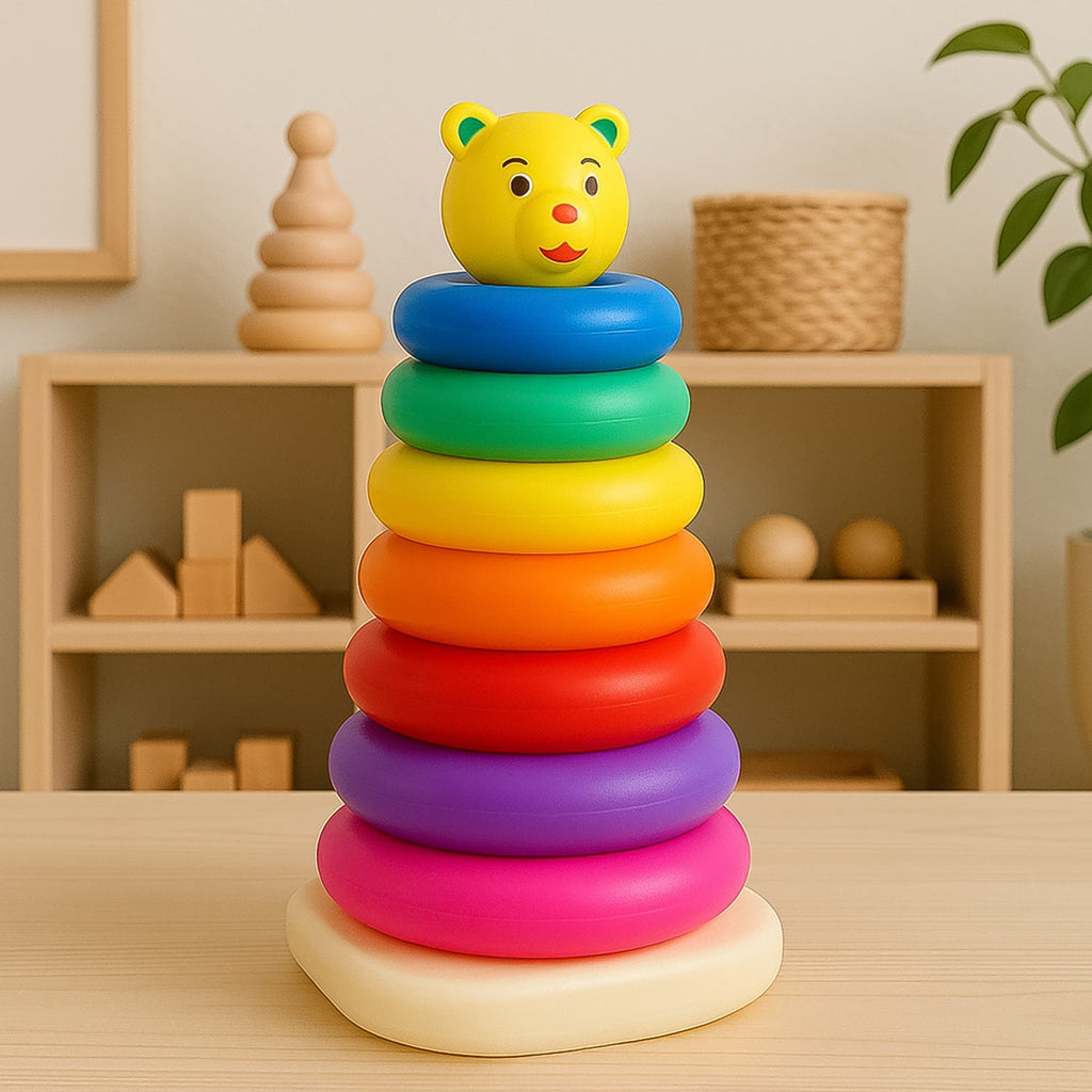 Top-down view of the jumbo Kids Stacking Rings, an engaging educational toy.