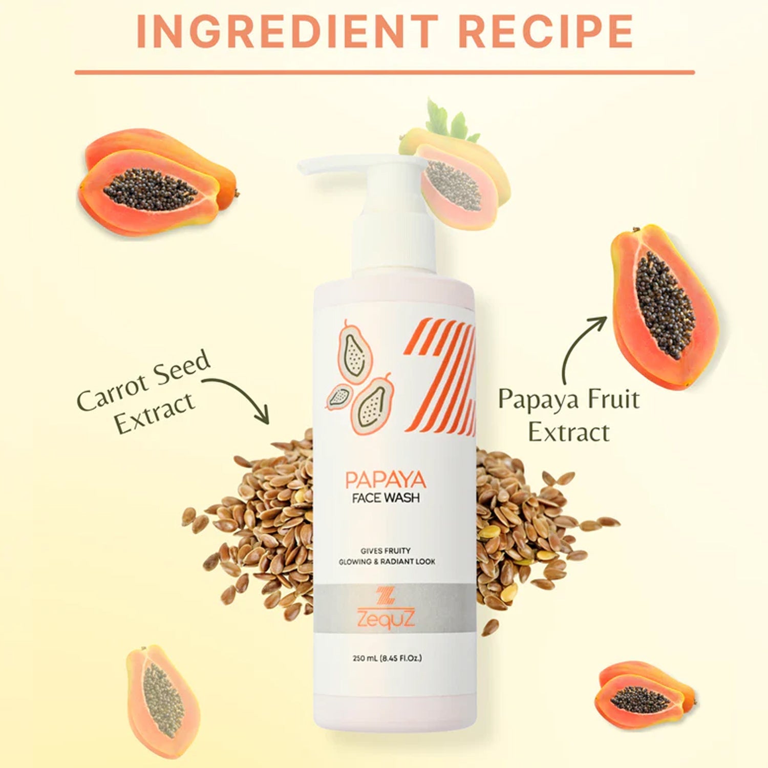 Packaging of papaya face wash highlighting natural skin-brightening