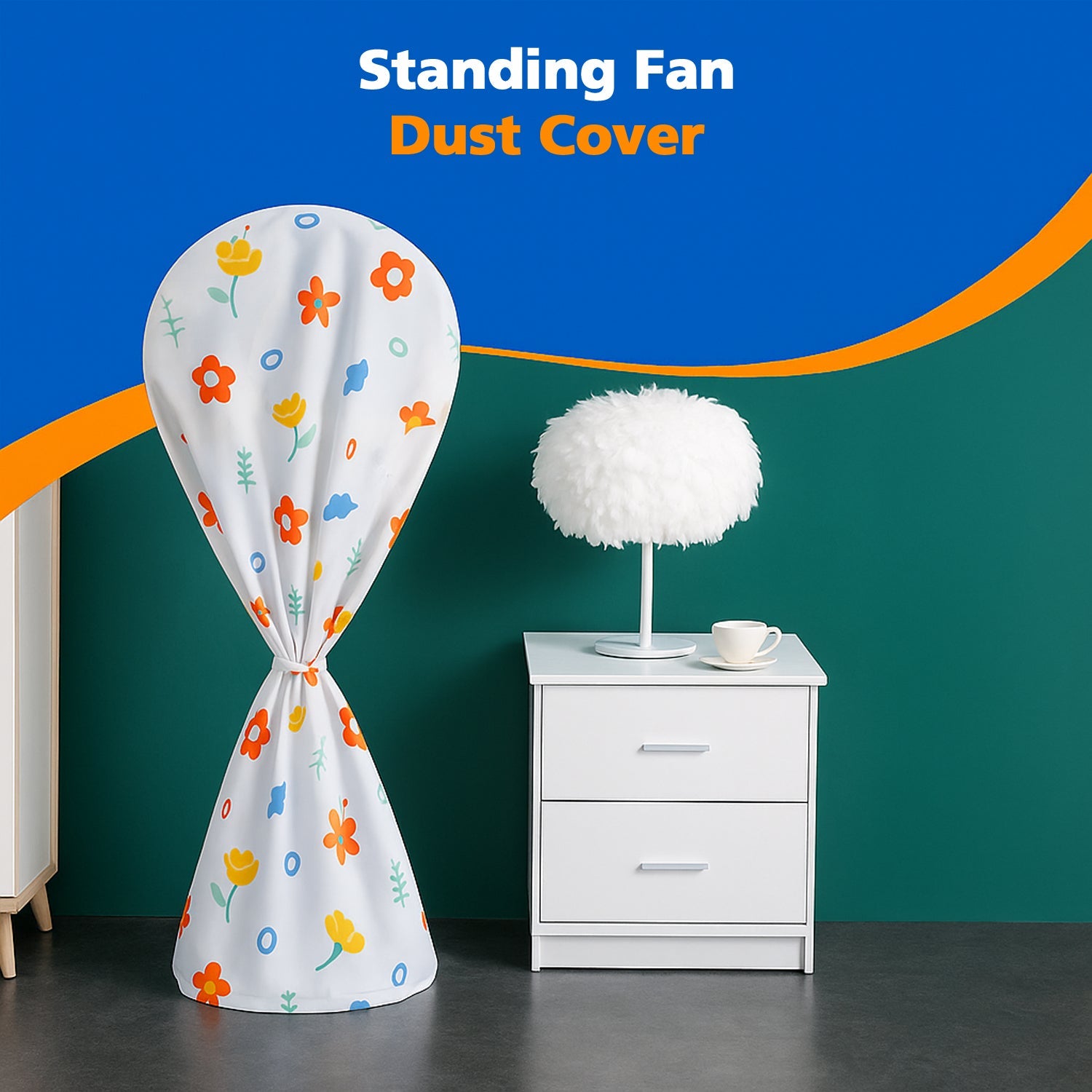 Decorative fan cover with floral design on a standard fan