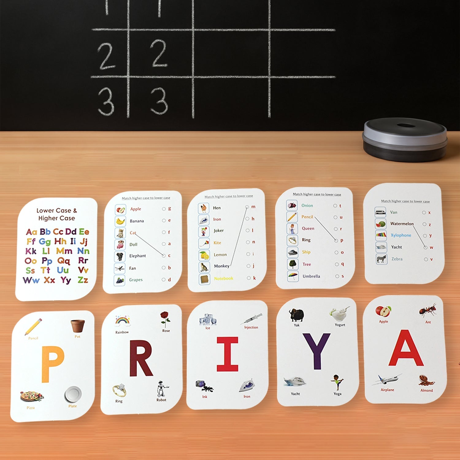 Alphabet flash cards set with colorful images for early learning