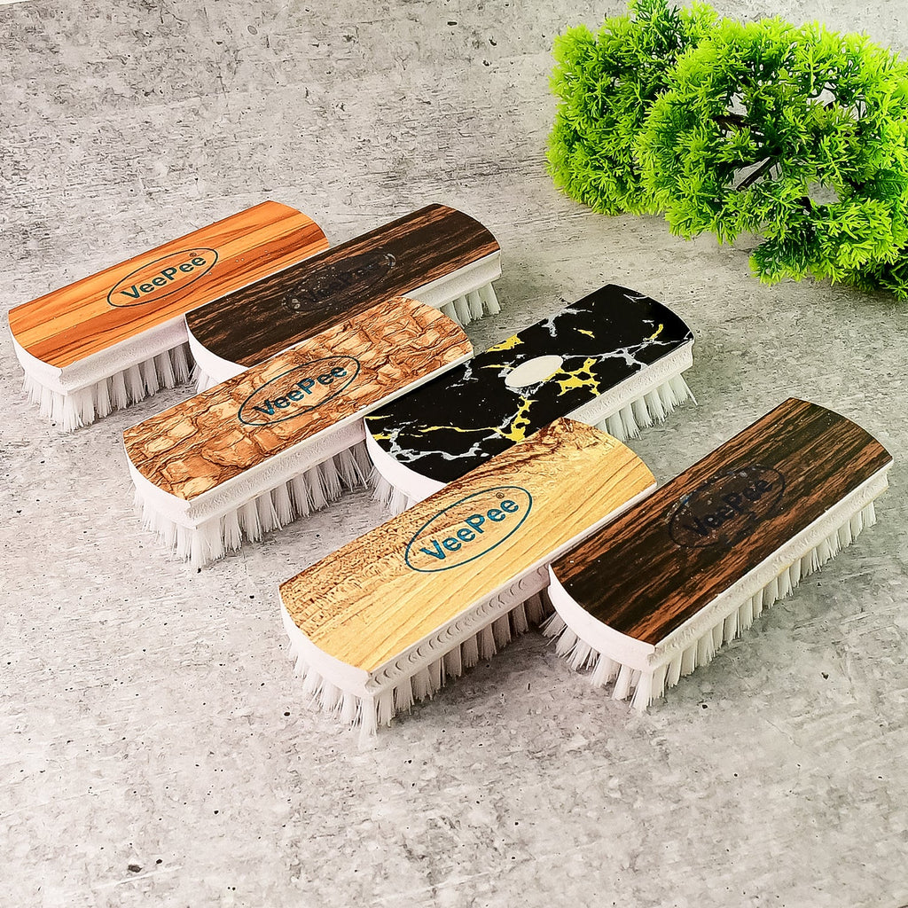 Close-up of VeePee hard bristle multipurpose cleaning brush for clothes and shoes