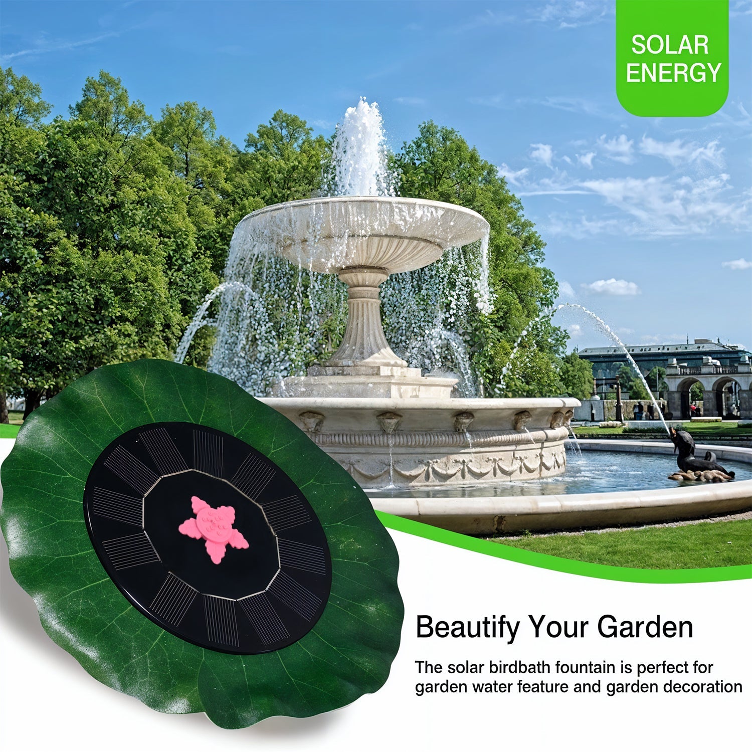 Solar pond fountain jet creating lush water spray effect underwater pump