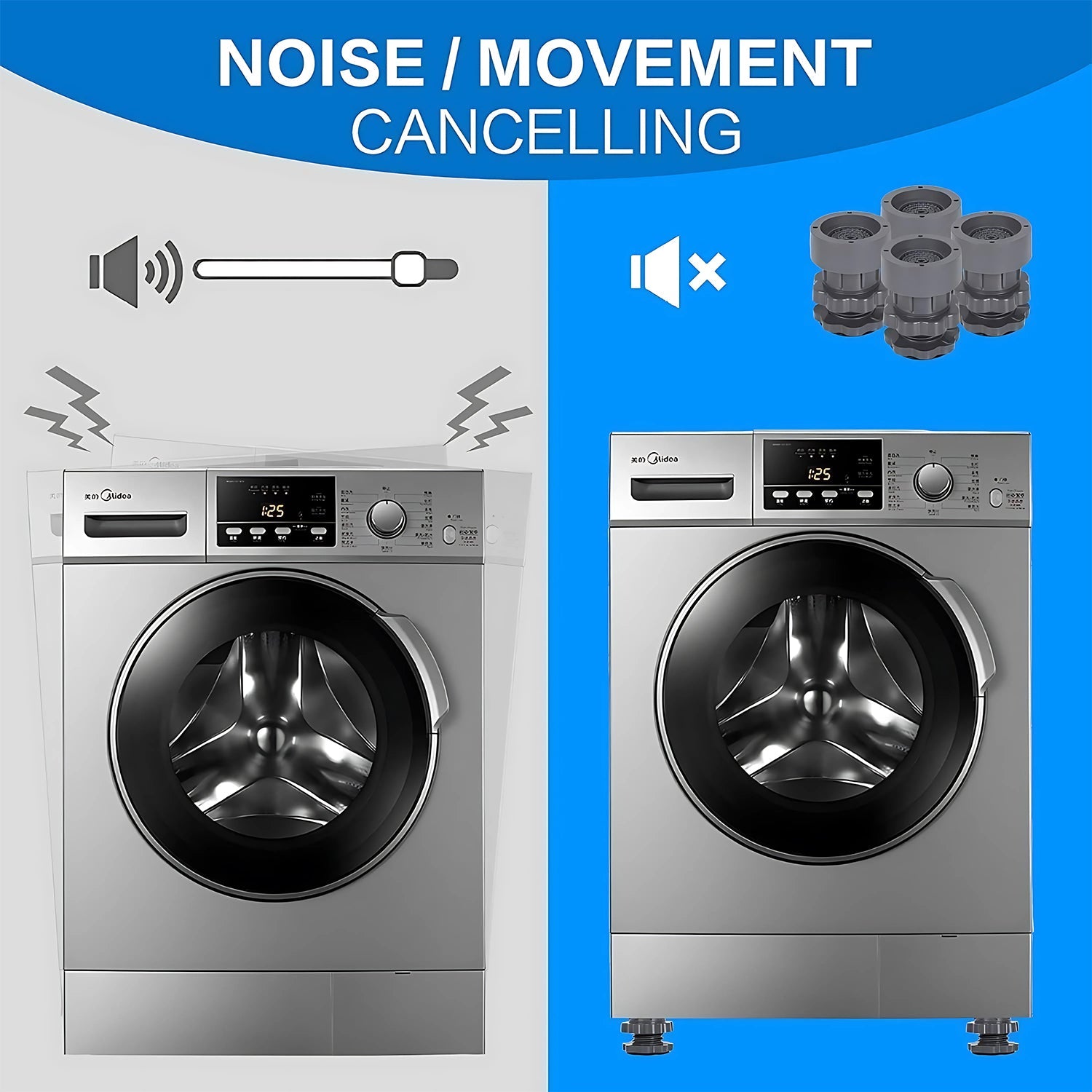 Durable adjustable anti-vibration pads for heavy household appliances
