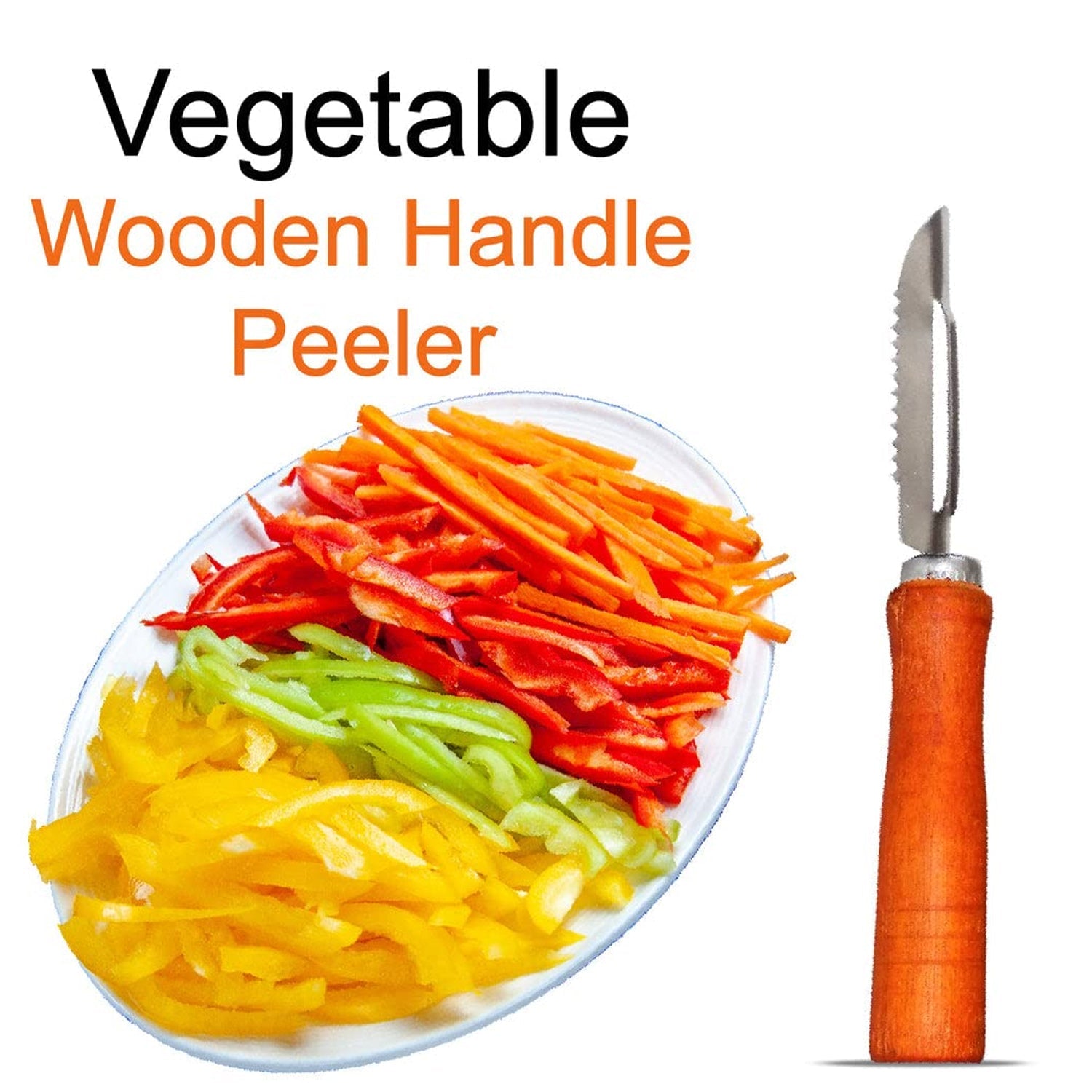 Essential kitchen vegetable peeler featuring an ergonomic wooden handle for comfort.
