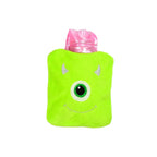 Close-up of the soft fabric cover on the monster design hot water bag.