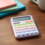 Side view of compact electronic desktop calculator