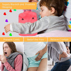 Woman applying the Pink Hot Water Bag to her stomach for menstrual cramp comfort.