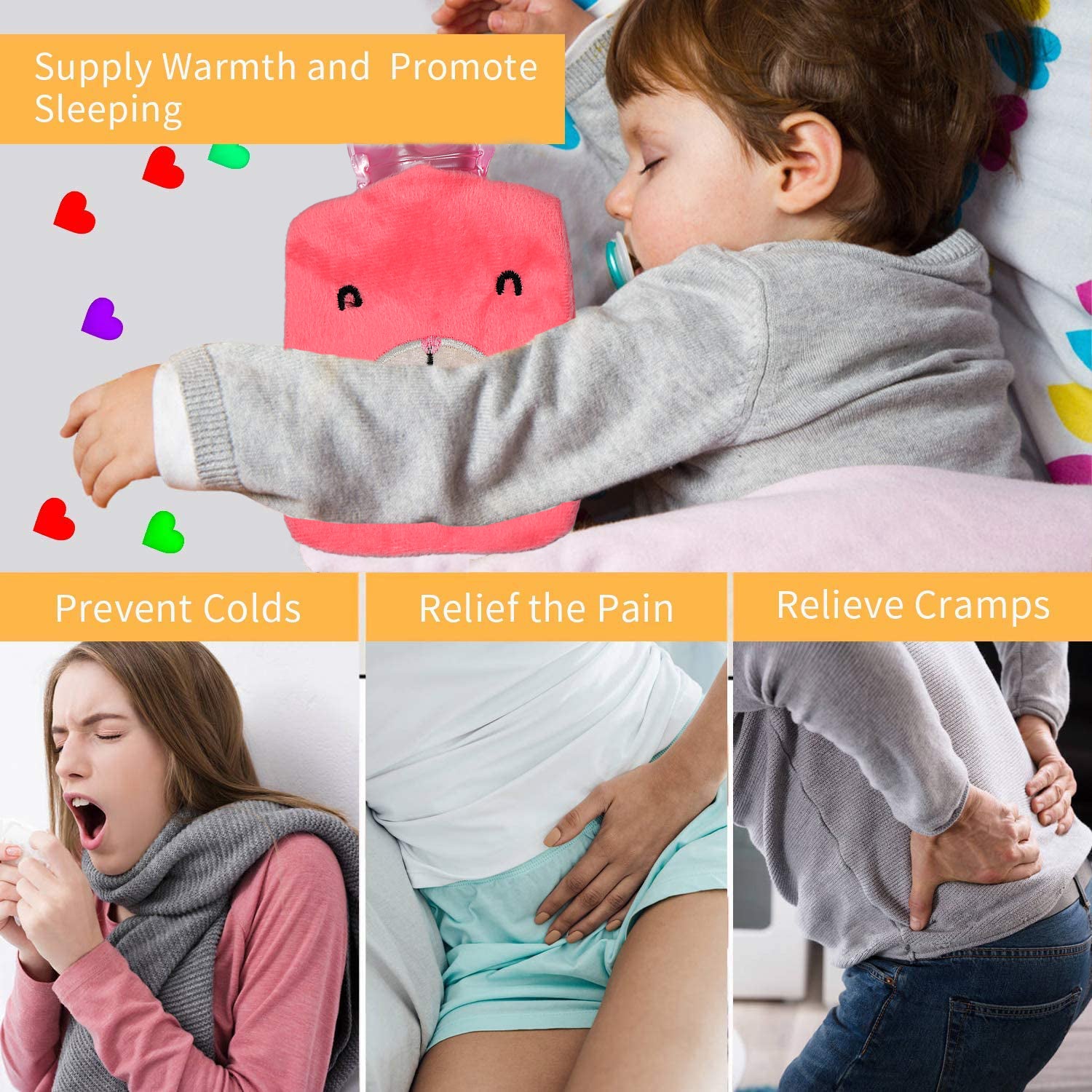Woman applying the Pink Hot Water Bag to her stomach for menstrual cramp comfort.