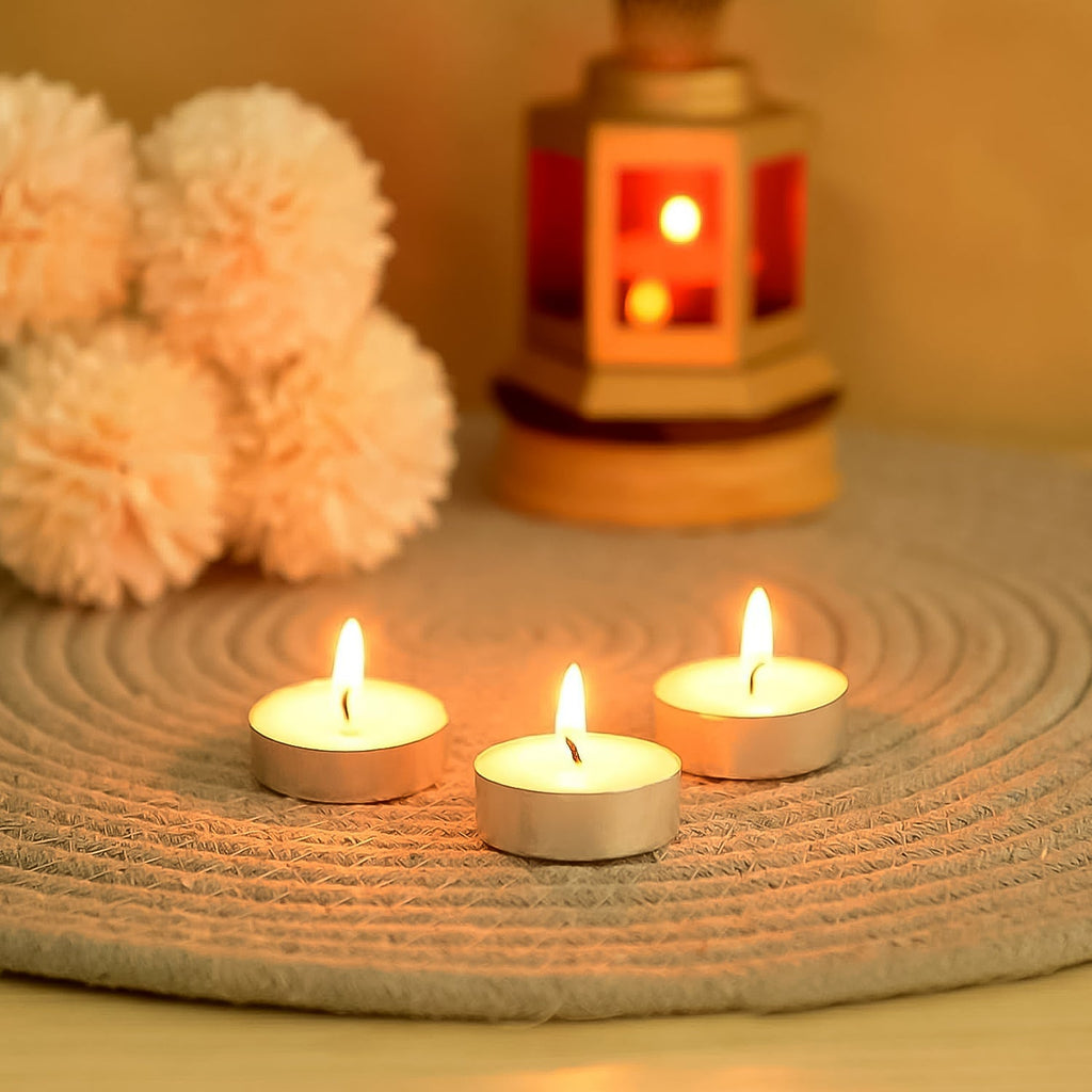 Packaging for a 50-piece set of tealight candles.