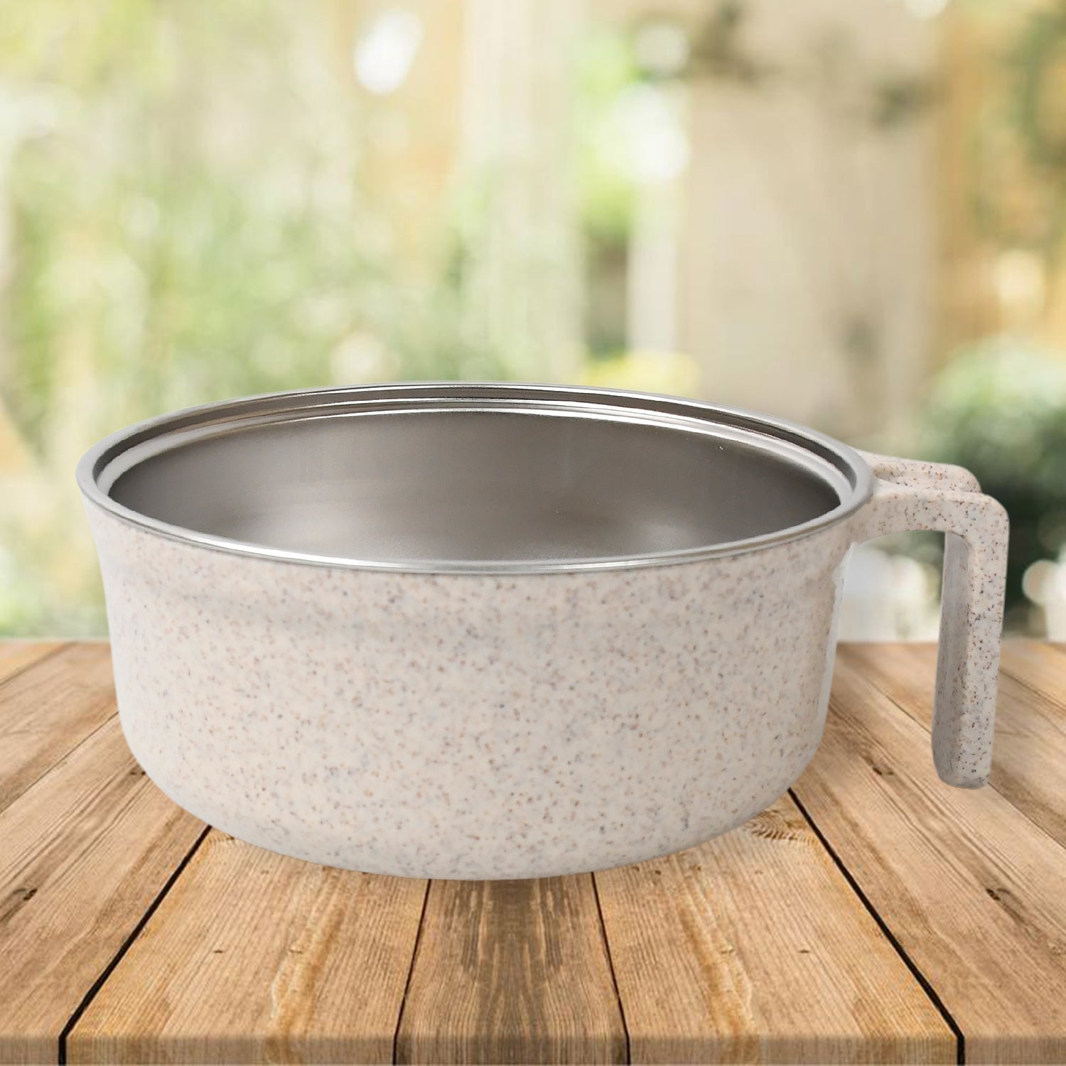 The full Wheat Straw Rice Bowl Set with its lid, handle, and tableware arranged for display.