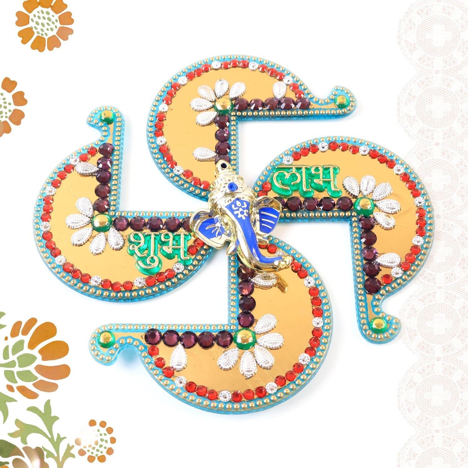 Swastik Shubh Labh wall hanging featuring divine Ganesh idol for spiritual decor