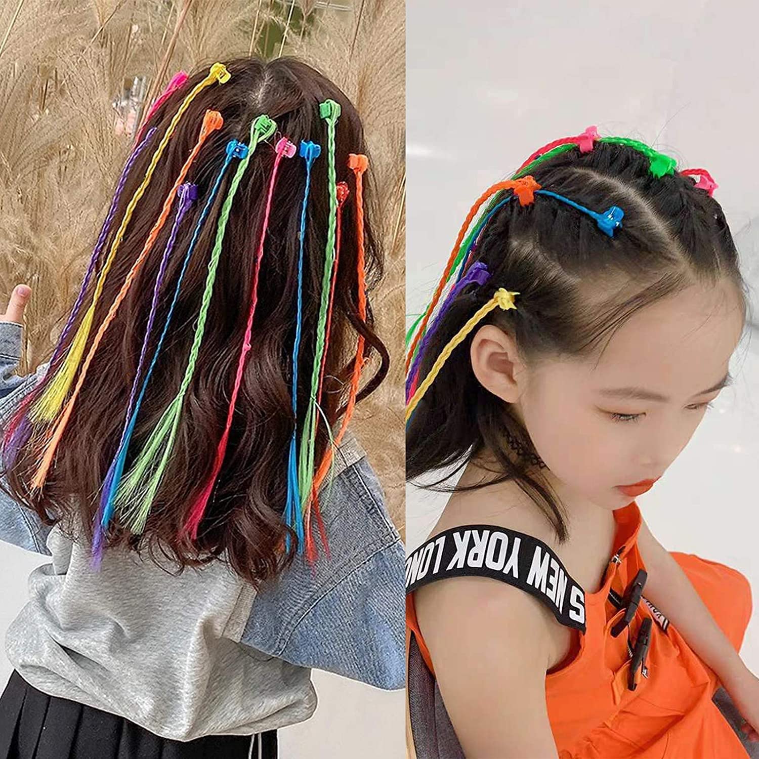 Colorful hair extensions with clips to add volume and style for kids