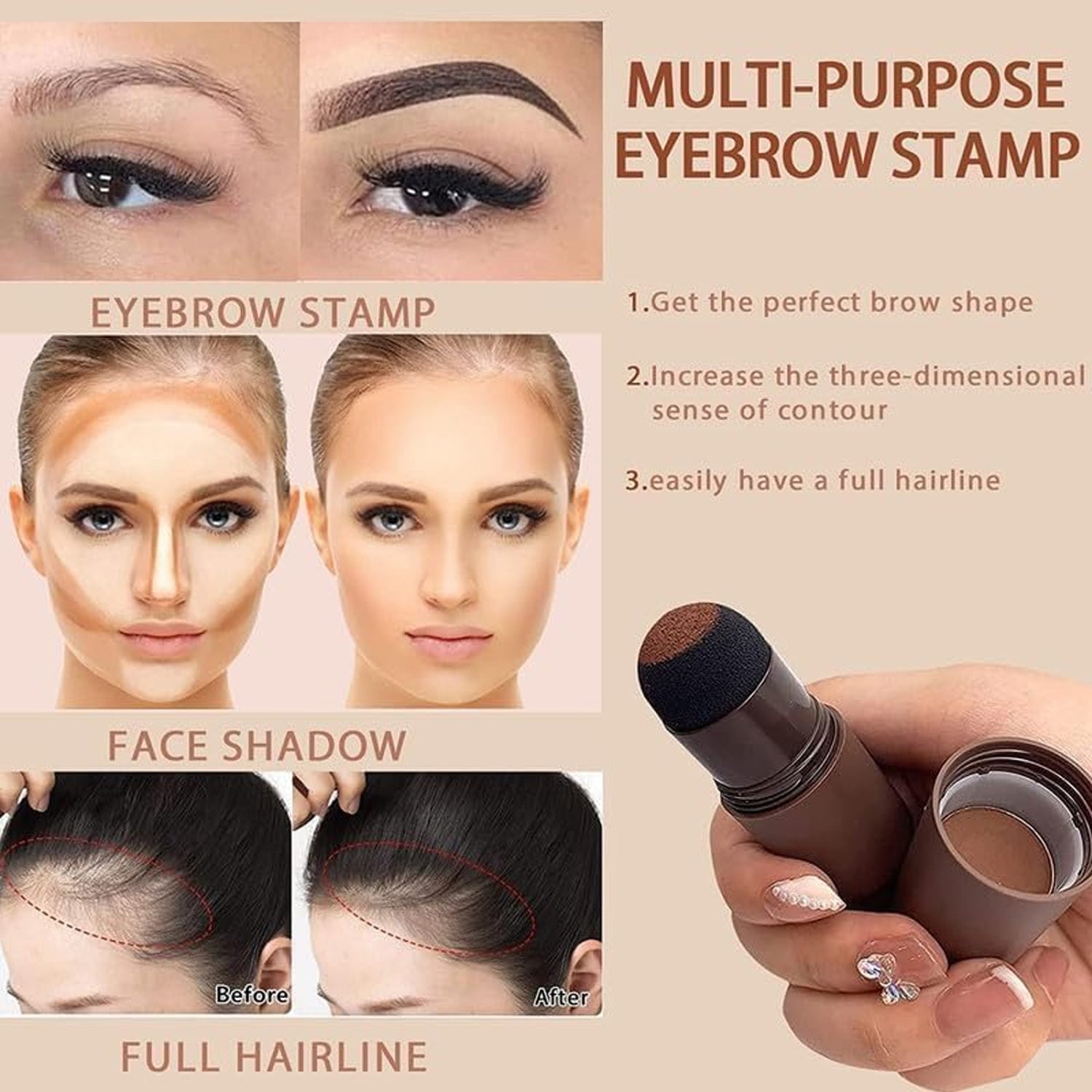 Applying hairline and eyebrow contour powder stick with cushion puff