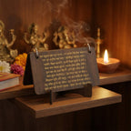 Wooden Hanuman Chalisa flip book displayed on a tabletop stand