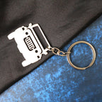 Compact jeep style metal key holder with sturdy chain