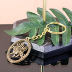 Side view of premium metal Durga Maa keychain with antique finish