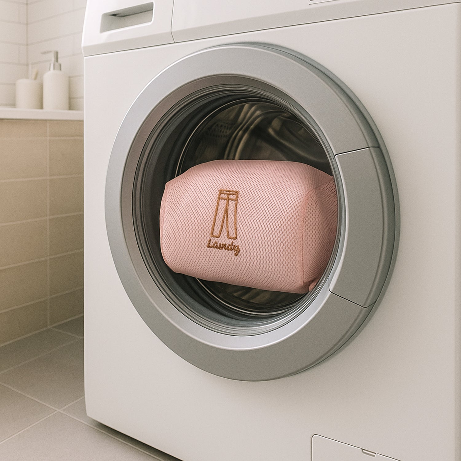 Structured cylindrical mesh laundry bag preventing creases on garments