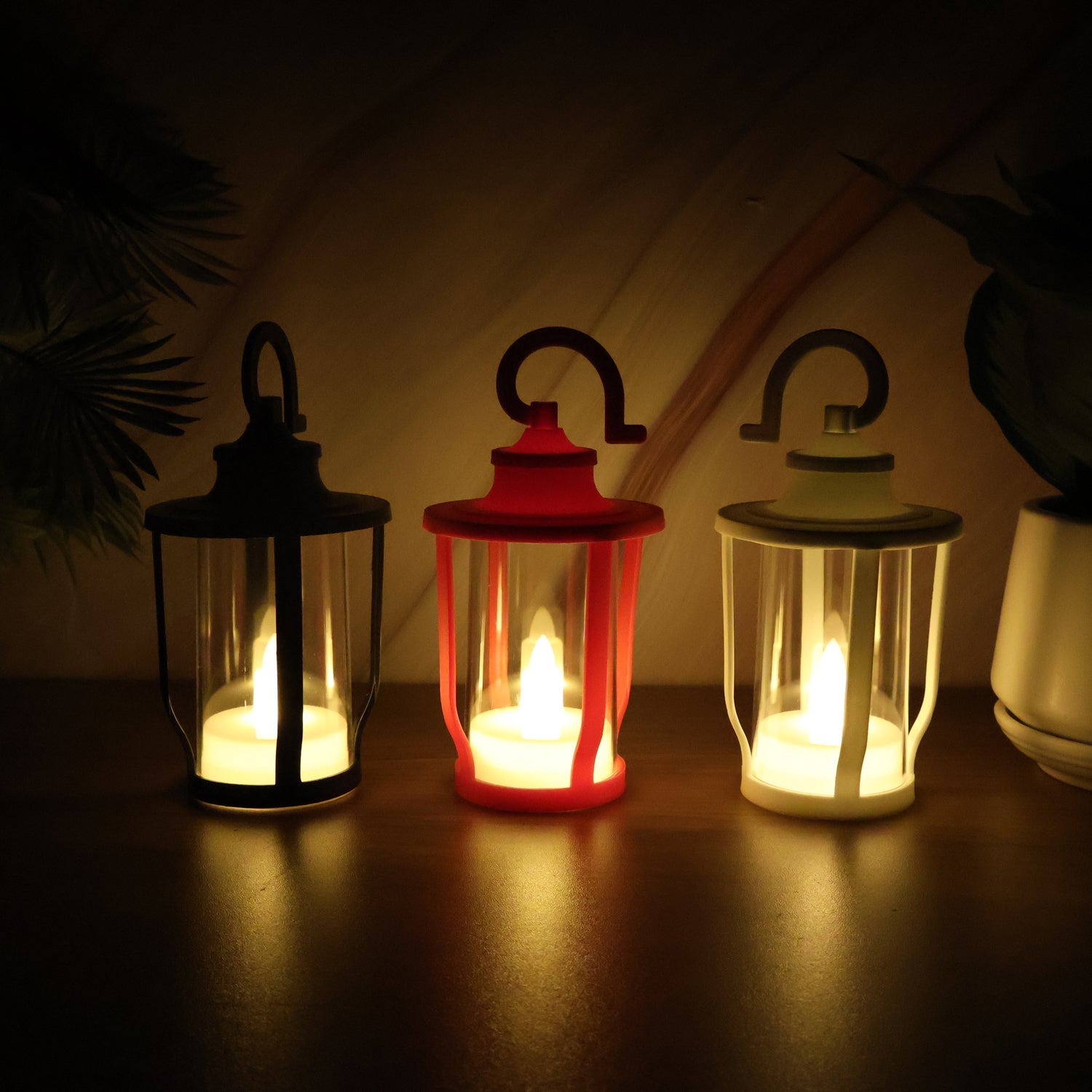Flameless LED lantern candles lit for festive and home decoration