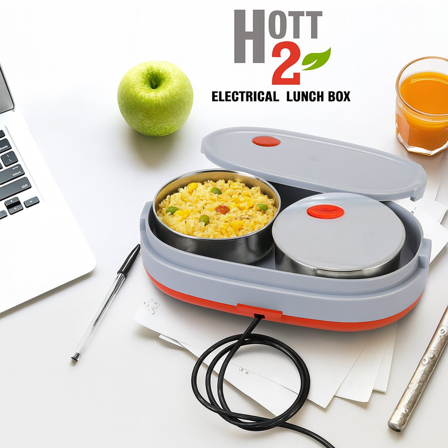 Power cord connected to electric lunch box for heating