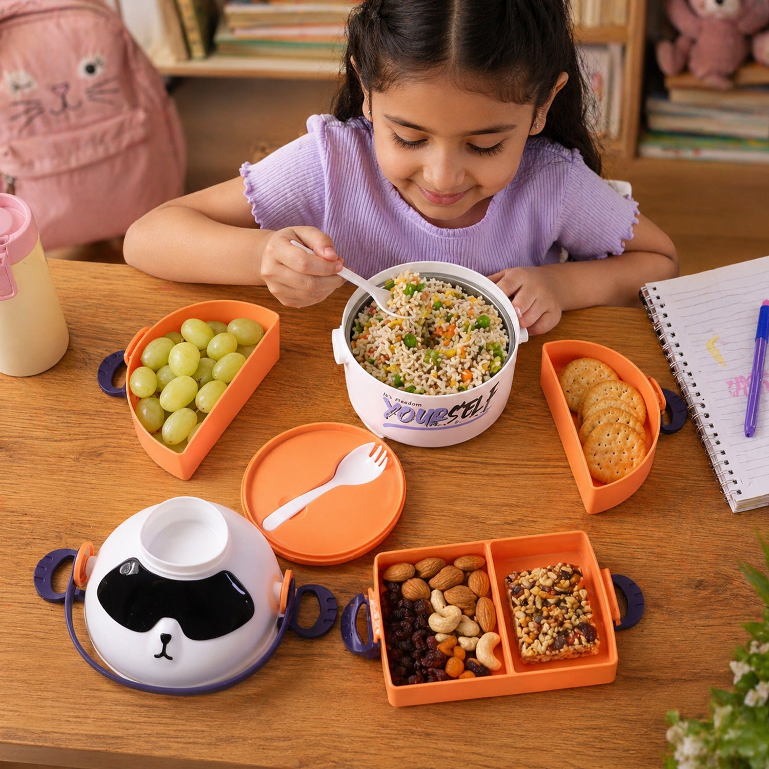 Kids lunch box with double layer design and clip lock system