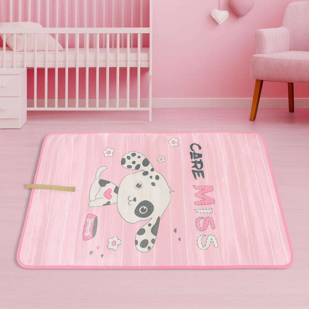 A child crawling on the soft, cushioned surface of a non-toxic play mat.