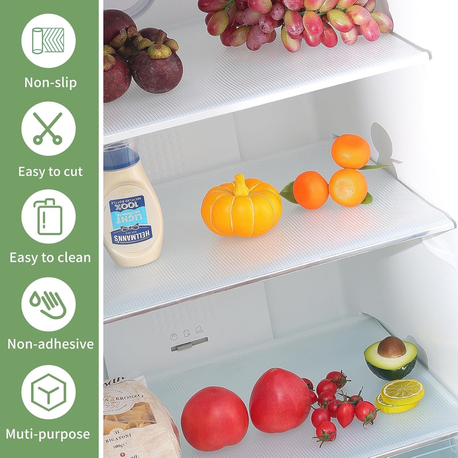 Flat laid clear textured refrigerator mat showcasing anti-slip surface