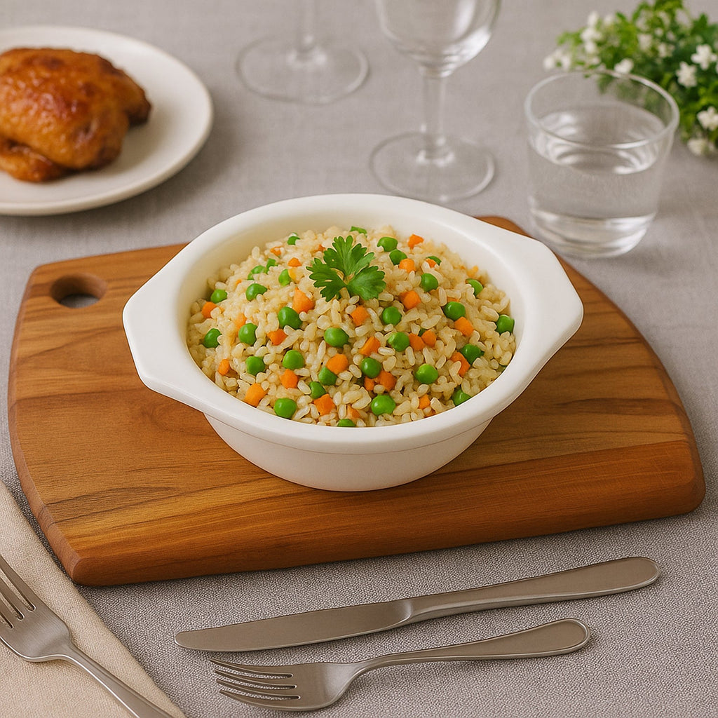 Deep plastic bowl ideal for mixing batters and serving meals
