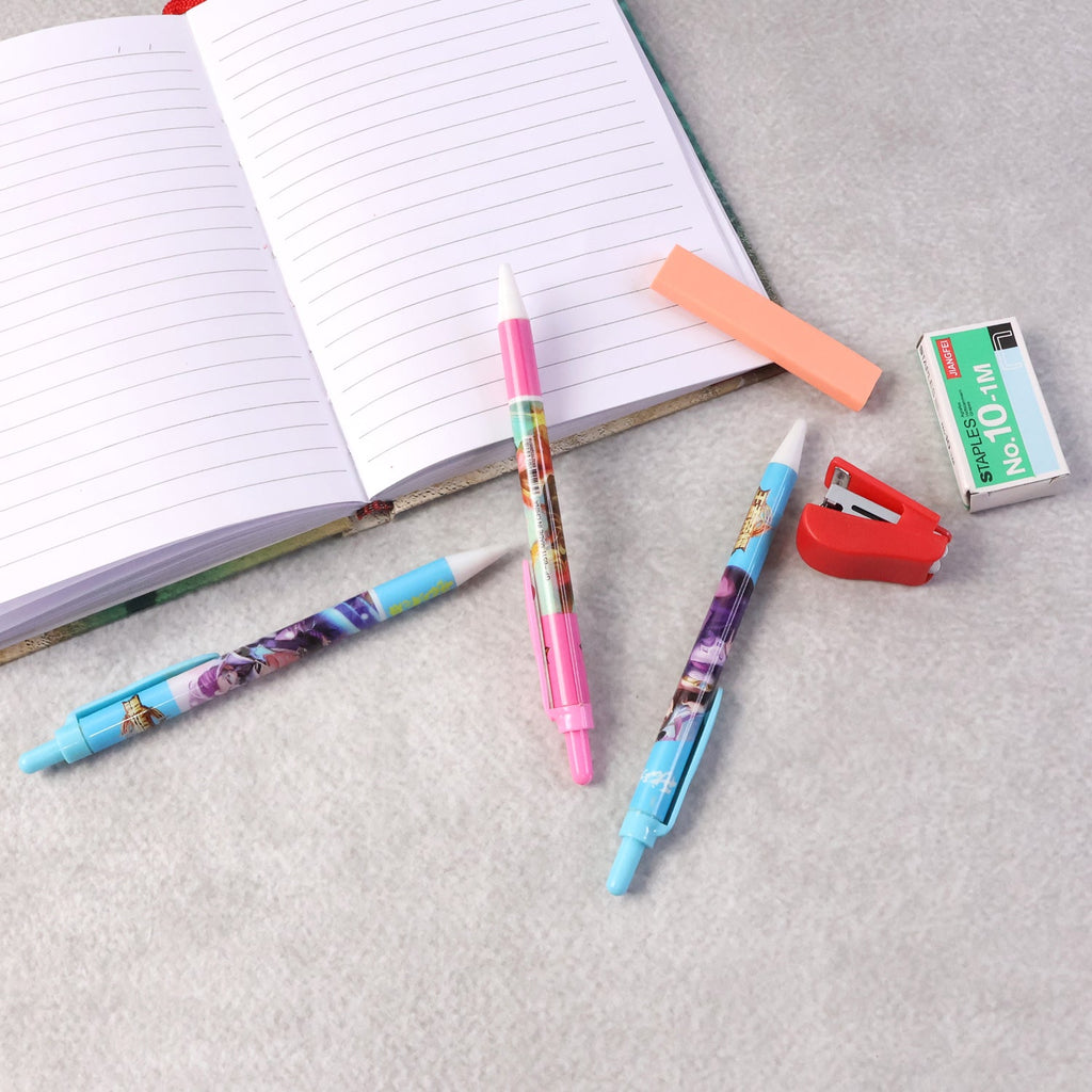 Stationery combo pack featuring colorful pens and compact stapler