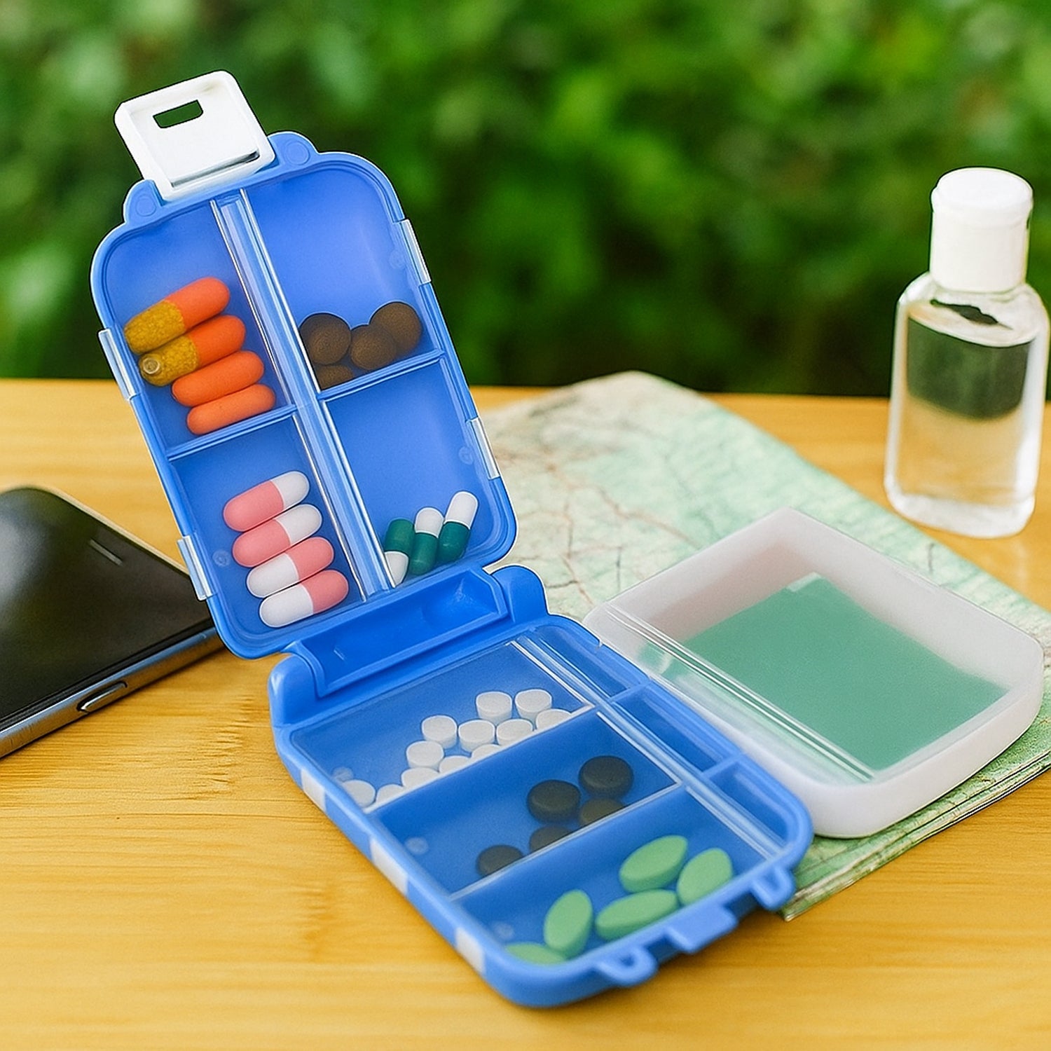 Dual-sided pill storage box with secure snap locks