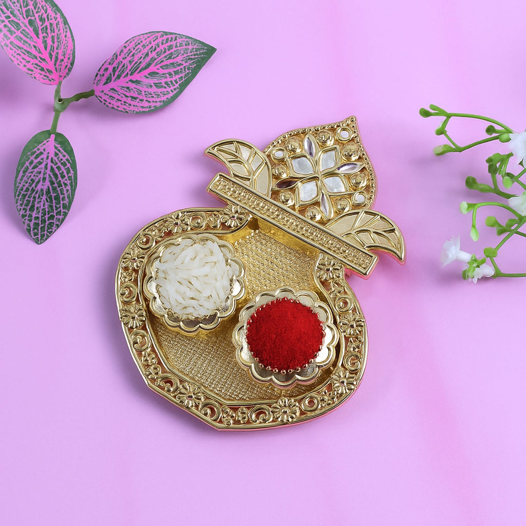 Another angle showcasing the craftsmanship of the puja thali.