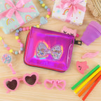 Zip-around kids wallet featuring a playful glitter-filled bow window design