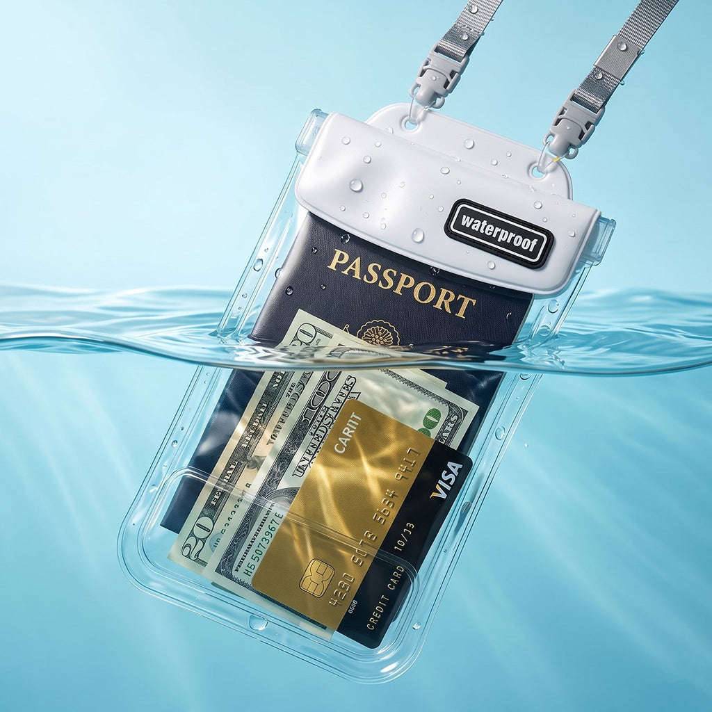 Product shot of waterproof case showing transparent front