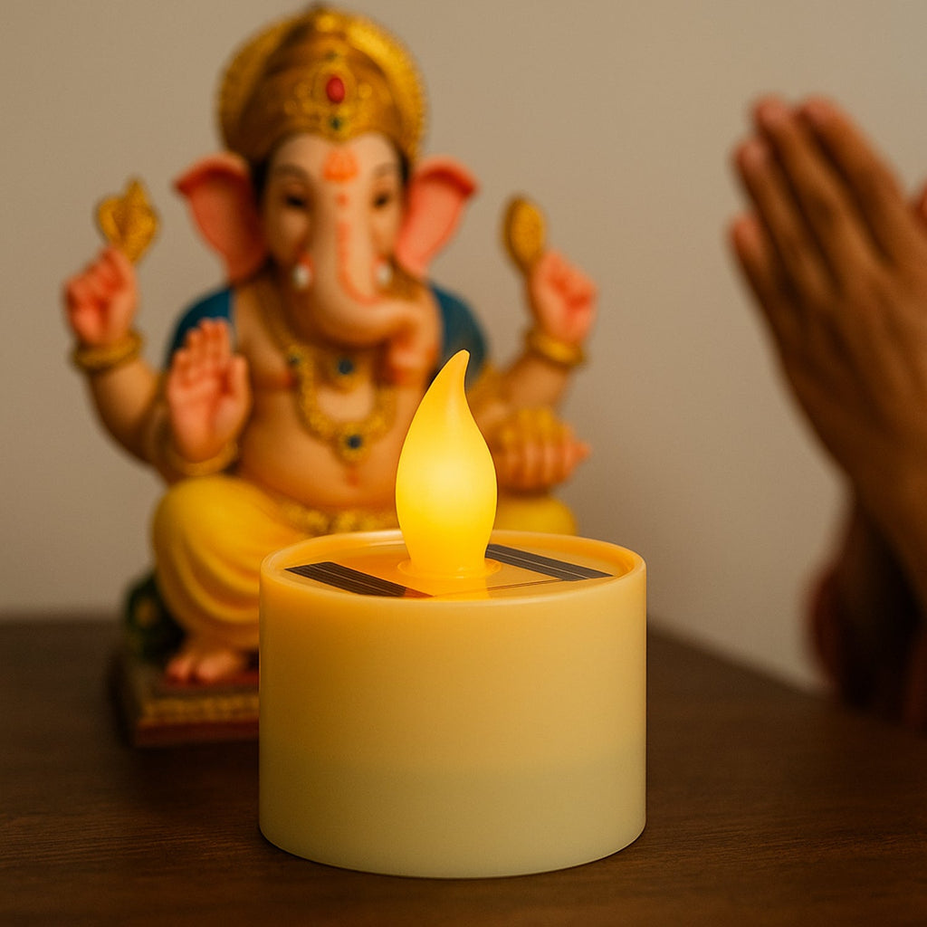 Solar powered LED candle lamp suitable for festive and home decor