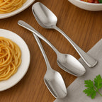 Side view of premium stainless steel ice cream spoon with polished handle