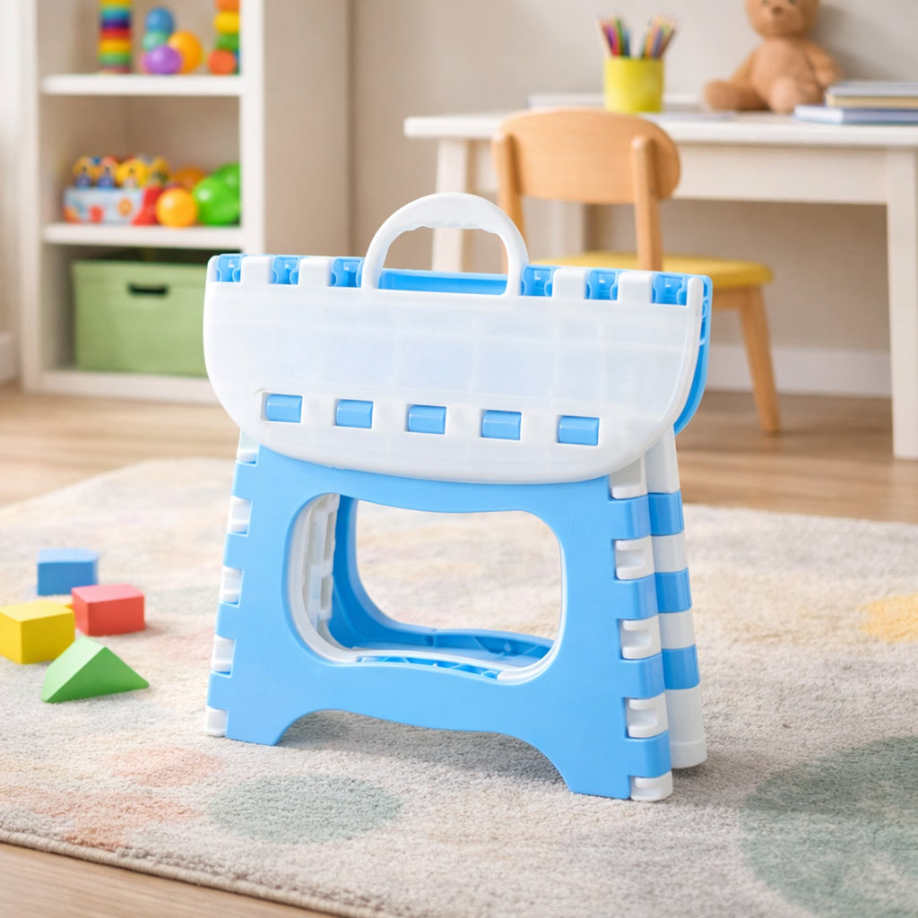 Compact foldable stool folded flat for easy storage