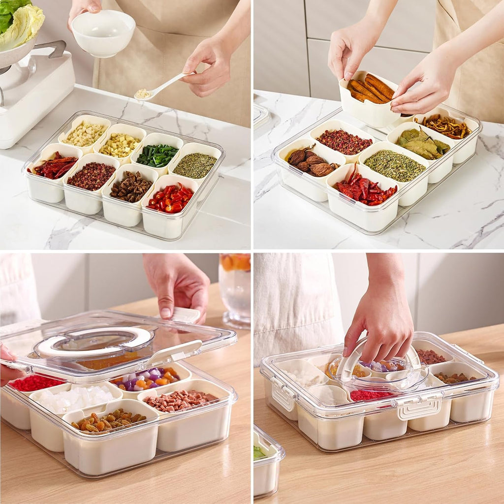 Multi-purpose storage box with compartments for fridge